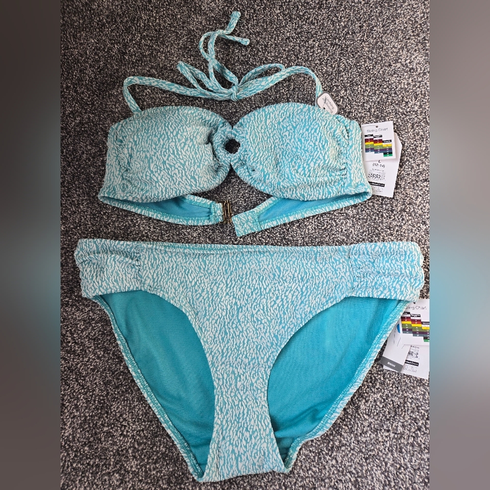NEW Time & Tru Bikini, Size Large, Blue and White, NEW with Tags ~ Pretty Color!
